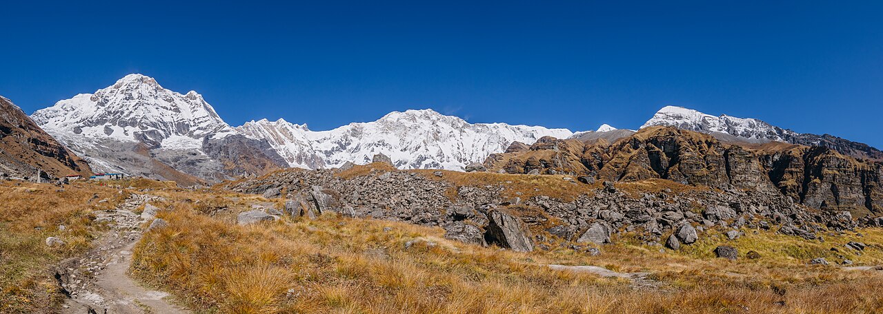 The Annapurna Sanctuary at first light, Machhapuchhre on the right.