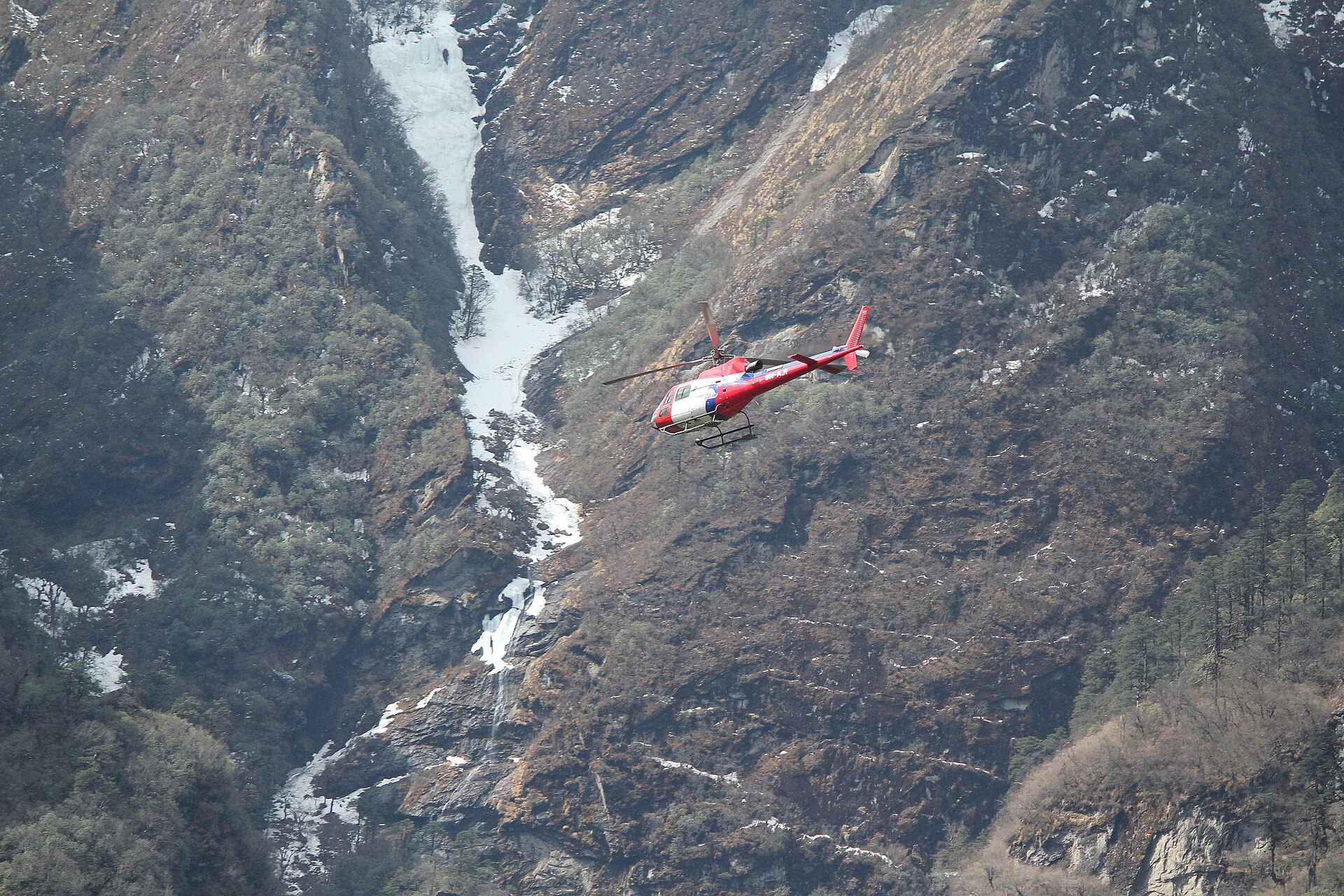 An AS350 squirrel on a high landing site near Namche Bazaar in the Khumbu.